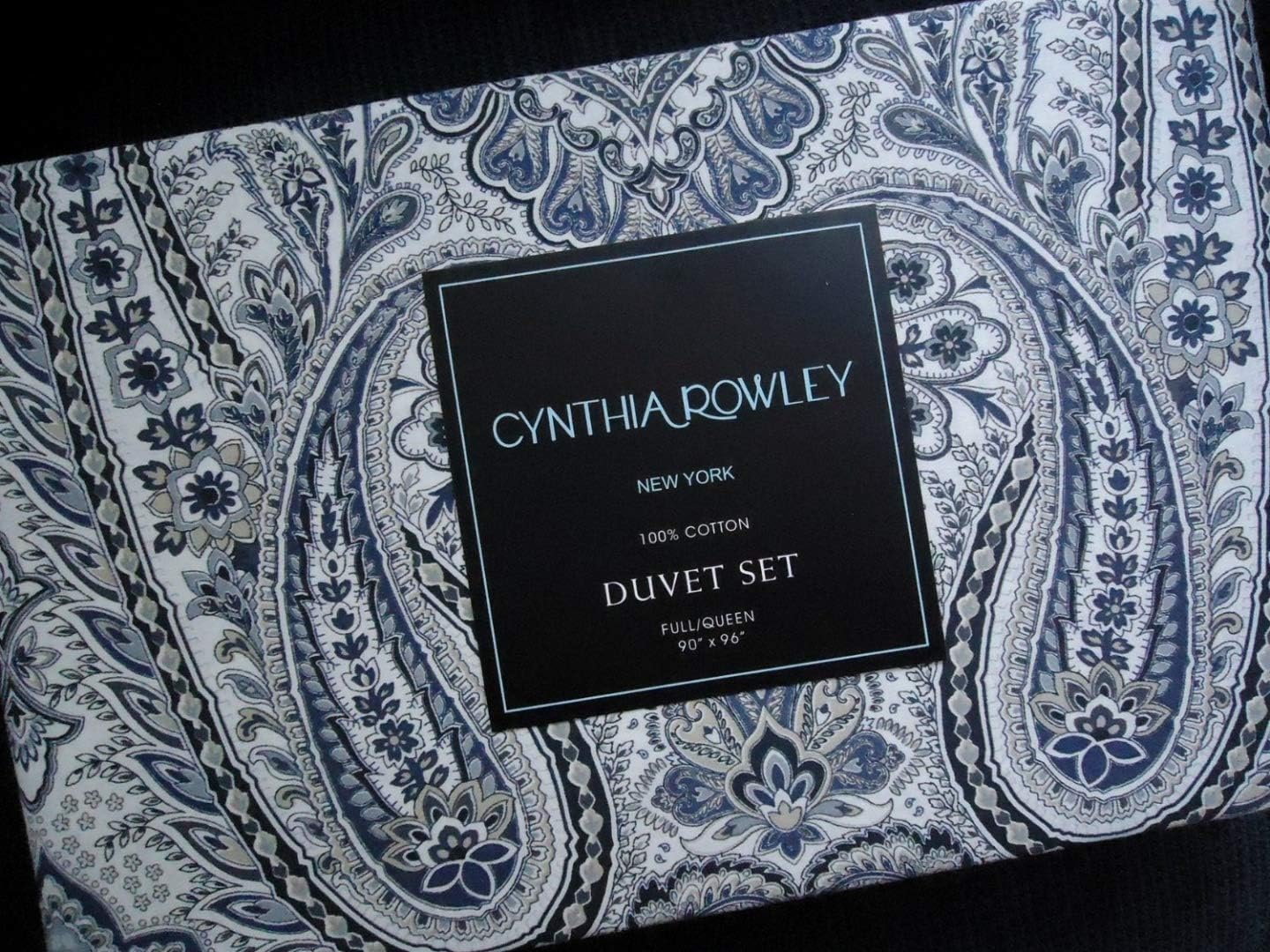 Cynthia Rowley Full / Queen Duvet Set Paisley Blue on White