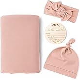 Konssy Baby Girl Newborn Receiving Blanket with Matching Headband and Beanie Set Baby Swaddle Nursery Swaddle Wrap