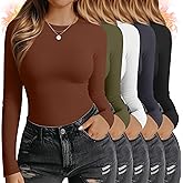 Oakgarden 5 Pack Women's Plus Size Thermal Shirts, Fleece Raglan Long Sleeve Crew Neck Base Layer Slim Fit Soft Underwear Top
