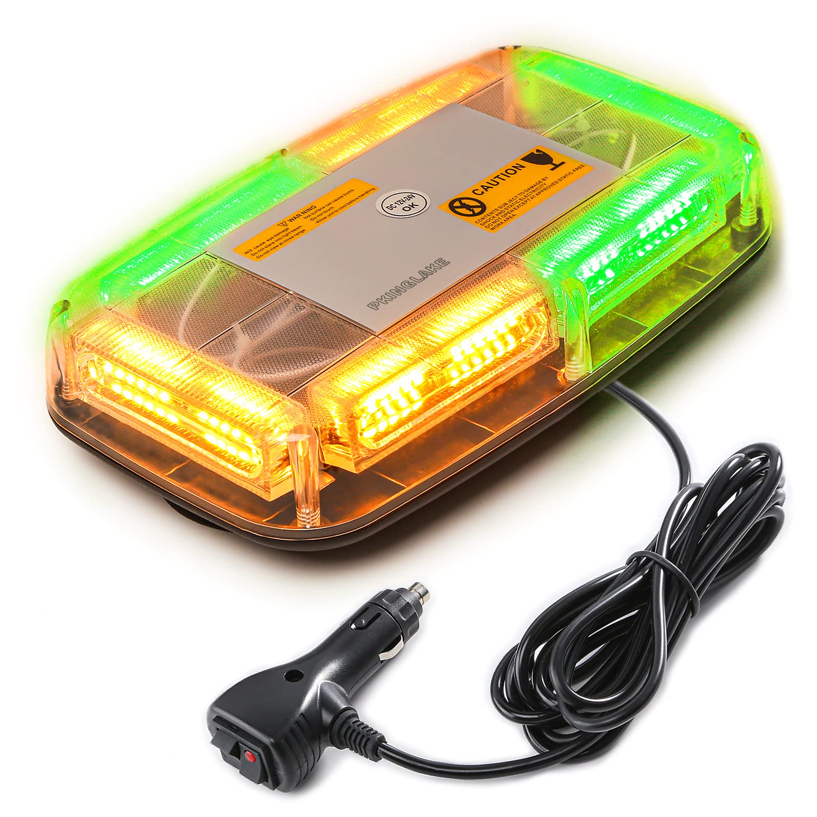 Photo 1 of PKINGLAKE 72LED Roof Top Emergency Strobe Beacon Lights, 12-24V High Visibility Safety Warning Mini LED Strobe Light bar with Magnetic Base for Snow Plow,Firefighter Police,Truck,Vehicle (Amber/Green)