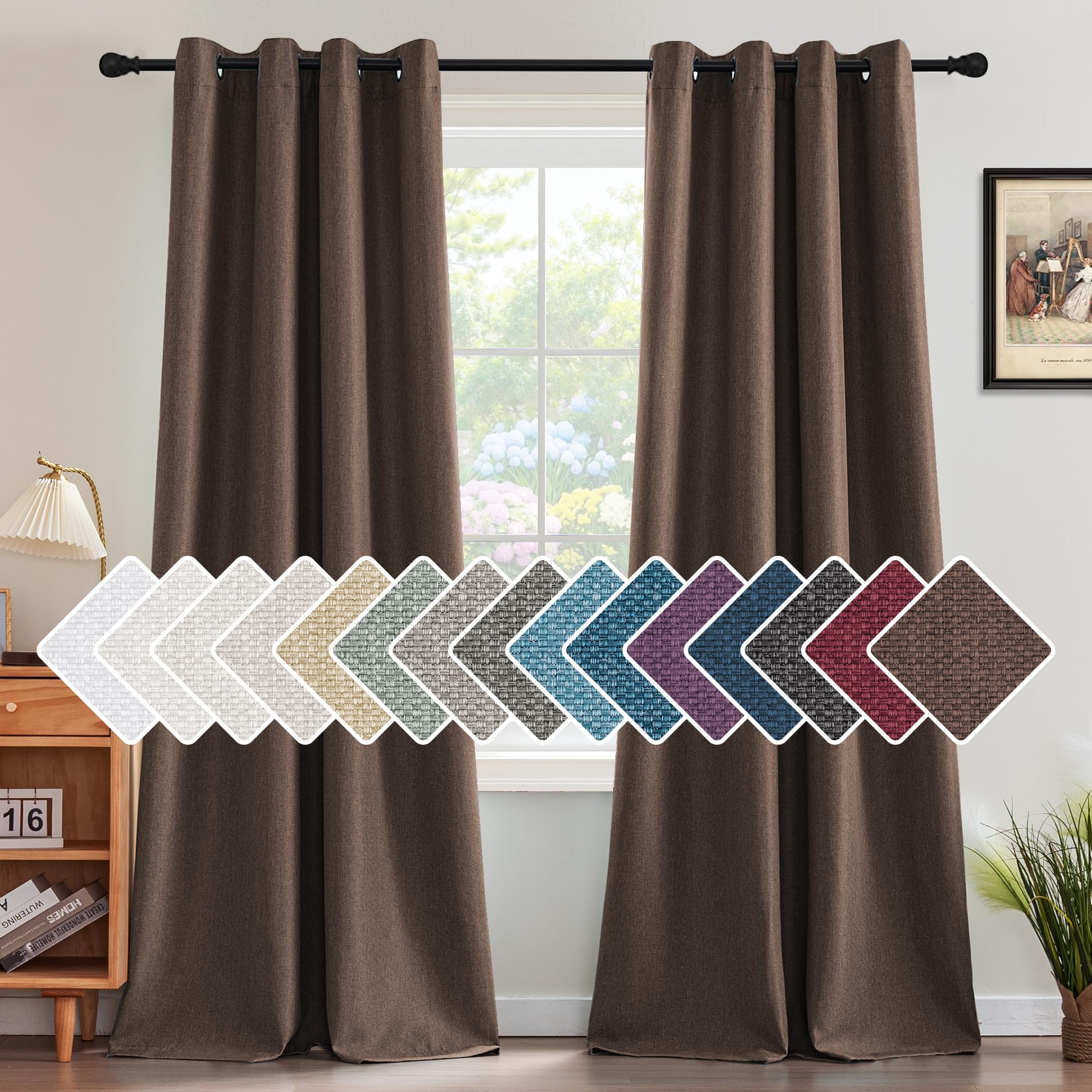 Photo 1 of H.VERSAILTEX Linen Blackout Curtain 96 Inches Long for Bedroom/Living Room Thermal Insulated Grommet Linen Curtain Drapes Primitive Textured Burlap Effect Window Drapes 1 Panel - Heather Cocoa Brown