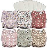 Mama Koala 3.0 Pocket Cloth Diapers for Babies with AWJ Lining, 6 Pack with 6 5-Layer Natural Cloth Diaper Inserts - Reusable and Washable Pocket Diapers(A-Wild Flowers)