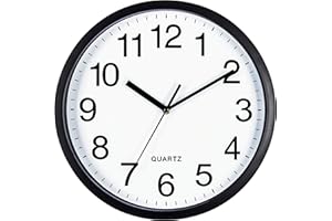 Bernhard Products Black Wall Clock Silent Non Ticking 10 Inch Bold Quality Quartz Battery Operated Round Easy to Read Home/Kitchen/Office/Classroom/School Clocks, Sweep Movement