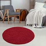 THE RUGS Shaggy Living Room Rug 120 cm Round Red 30 mm Thick 100% Polypropylene view 3