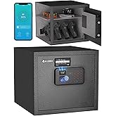 Billconch Smart Gun Safe for Multiple Pistols - Automatic Lock Safe Box with LCD Display/Voice Guide, Quick Access Unlock with Fingerprint/Keypad/Key/App, Biometric Handgun Safe for Money Valuables