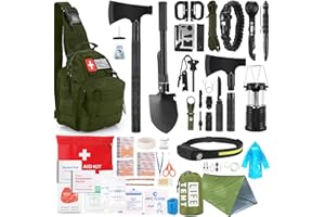 XIFOZA Survival Kit, 268 Pcs Emergency Survival Gear and Equipment Supplies with First Aid Kit, Camping Axe, Headlamp, Tent, Crossbody Bag for Camping Hiking, Hunting, Car, Gift for Christmas Men, Dads, Him