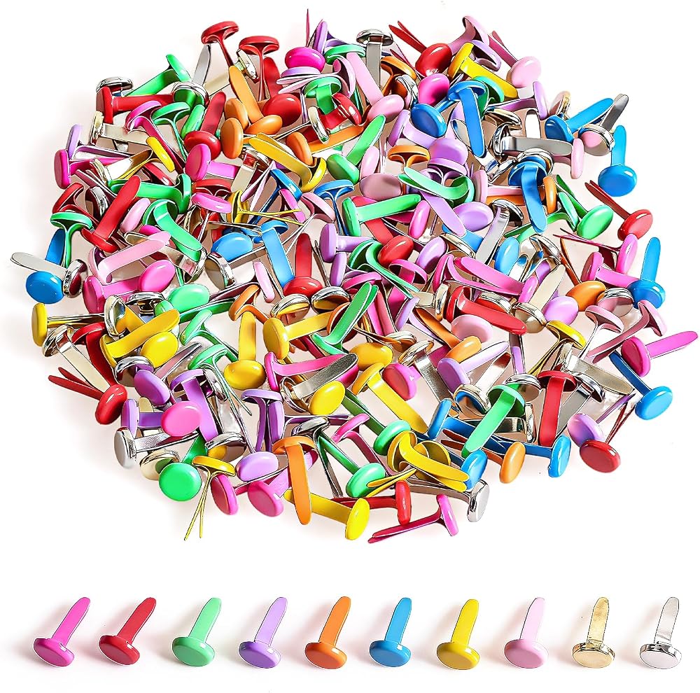moinkerin 200 Pcs Paper Fasteners Split Pins 8mm x 14mm Multicolor Brad