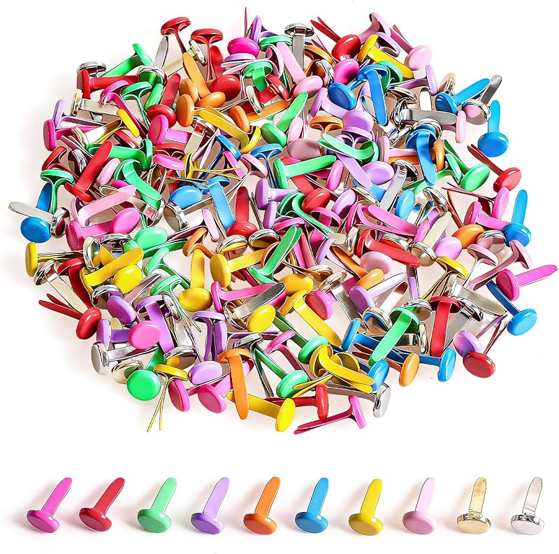 moinkerin 200 Pcs Paper Fasteners Split Pins 8mm x 14mm Multicolor Brad