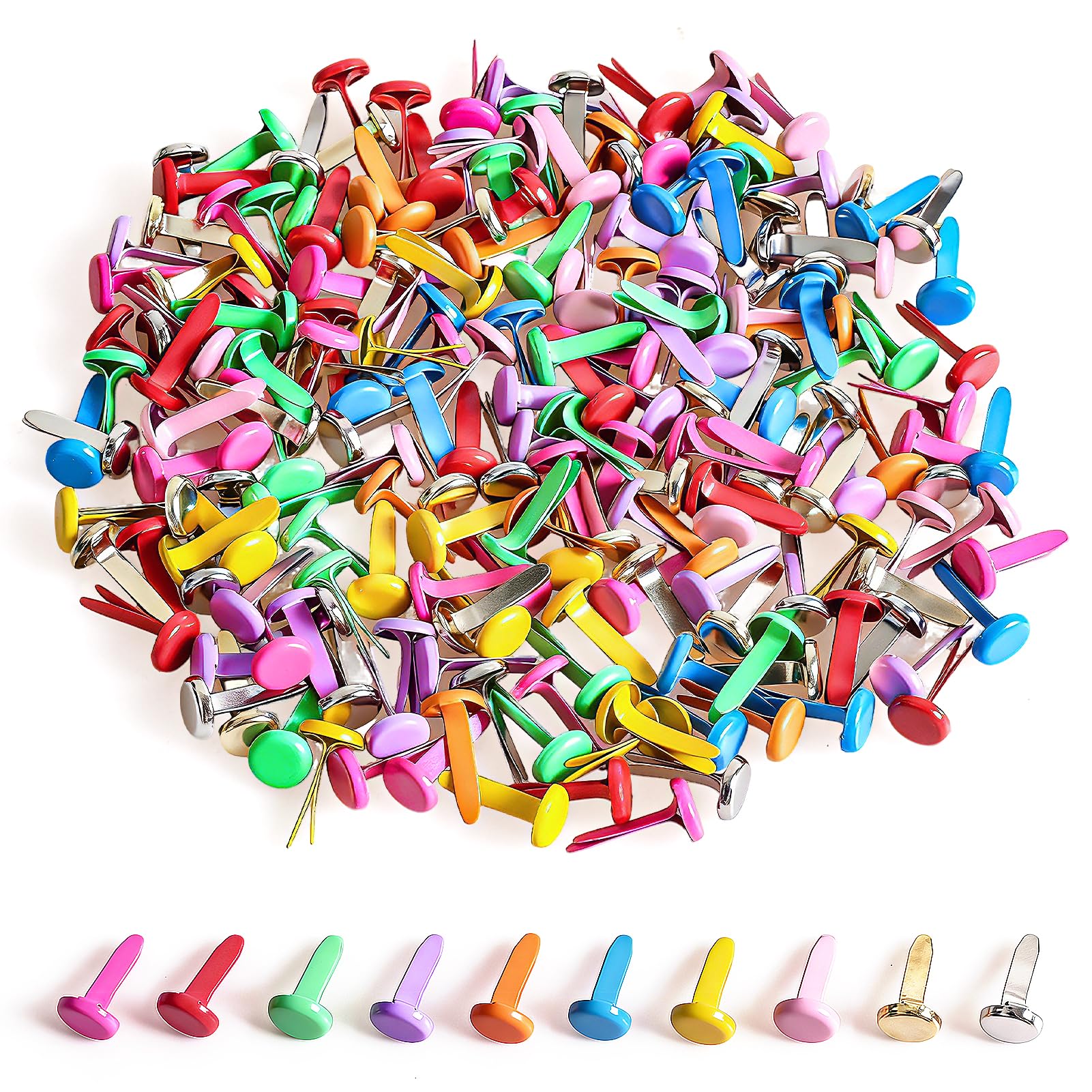 moinkerin 200 Pcs Paper Fasteners Split Pins Crafts 0.3 x 0.55inch Mini Brads for Paper Crafts Multicolor Brad Fasteners for DIY,Crafting,Scrapbooking,Stamping Round Head fasteners for Office (8x14mm)