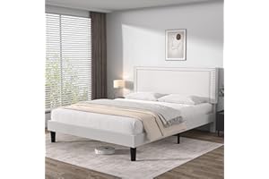 VECELO Full Size Platform Bed Frame with Height Adjustable Upholstered Headboard, Modern Mattress Foundation,Strong Wood Slat Support, No Box Spring Needed, Easy Assembly