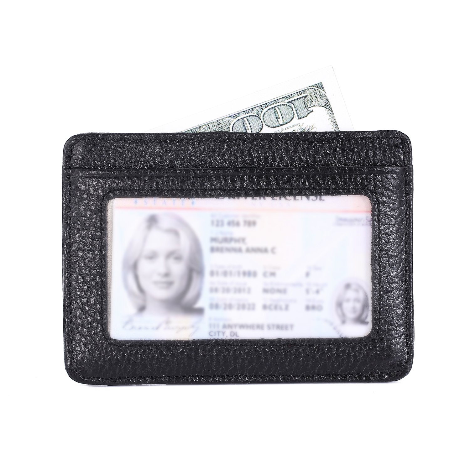 IVESIGN Slim Front Pocket Wallet RFID Blocking Credit Card Holder With ID Window (Black)