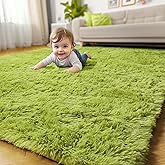Amdrebio Grass Green Rugs 5x8 for Bedroom Living Room, Fluffy Shag Plush Area Rug for Kids Room Baby Nursery Decor, Modern Fuzzy Floor Furry Cool Shaggy Fuzzy Moss Carpet for Office Dorm Playroom