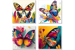 AILIBUT 4 Pack Paint by Numbers Kit for Kids, Girls Color by Number Painting Kits for Kids Ages 8-12 Butterfly Paint by Numbers with Framed Canvas Children DIY Paints by Number Kits for Beginners 8x8 Inch