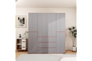 VivaVista 71" H Bedroom Armoires Wardrobe Closet with Hanging Rod & Shelves, Wardrobe Closet with 3 Drawers, Closet Cabinet for Bedroom, Clothes Cabinet Closet Wardrobe Cabinet with 4 Doors