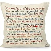 YUESHARE You Are Brave Enough Loved Inspirational Quotes Linen Throw Pillow Cover, Motivational Gifts for Home Room Bed Sofa Decorations Decor (18 x 18 Inch)