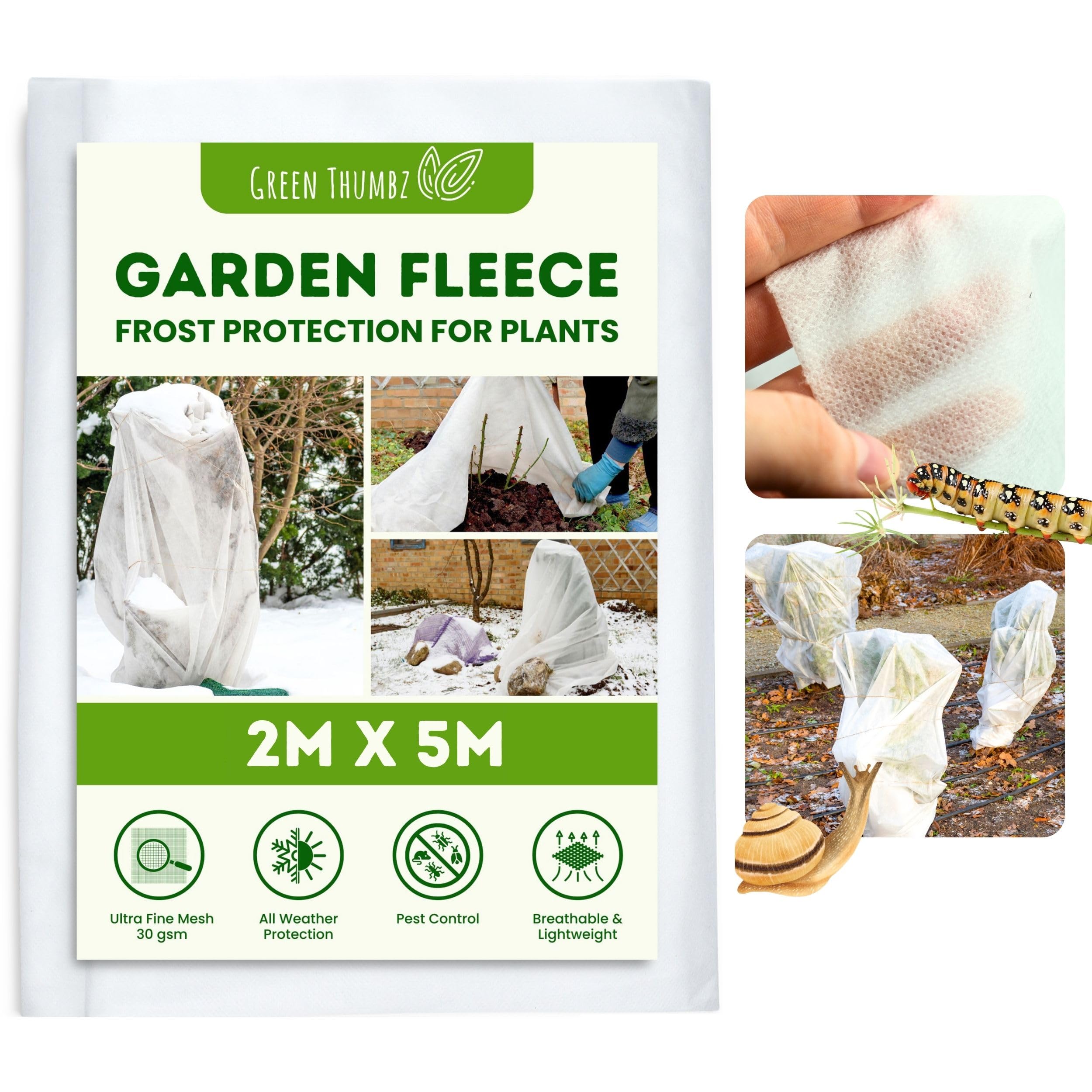 Green Thumbz Garden Fleece - 2m x 5m Horticultural Fleece for Plant Protection and Frost