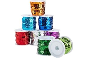 PH PandaHall 40 Yards 8 Color Flat Sequin Strip 6mm Sparkle Flat Sequins Trim Paillette Spool String Shiny Trim Sewing String for Dress Embellish Headband Sports Mermaid Costume