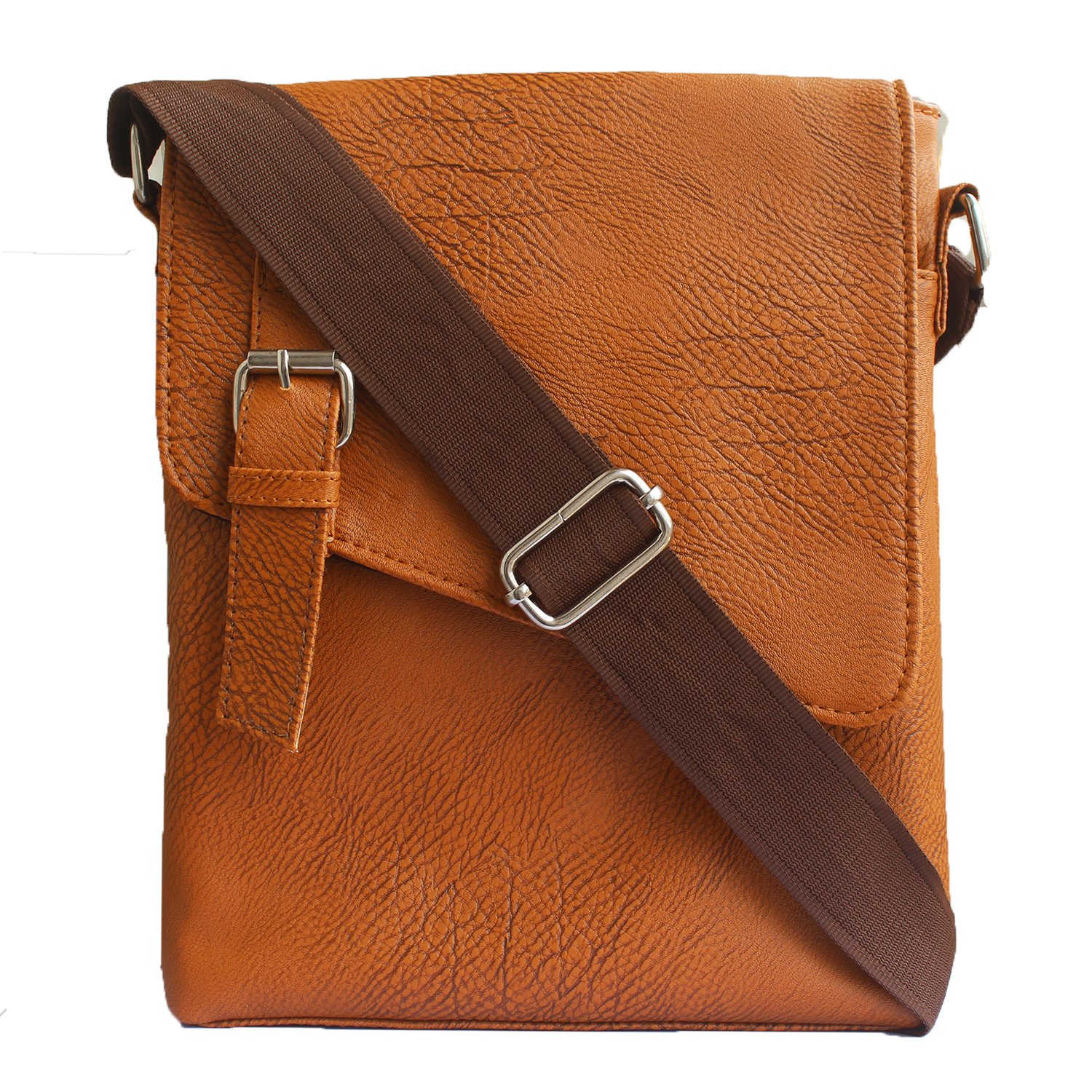 jaisboy pu leather bag - cross-body sling bag side bag for mens/womens/girls (25 x 29 x 5 cm) brown (orange)