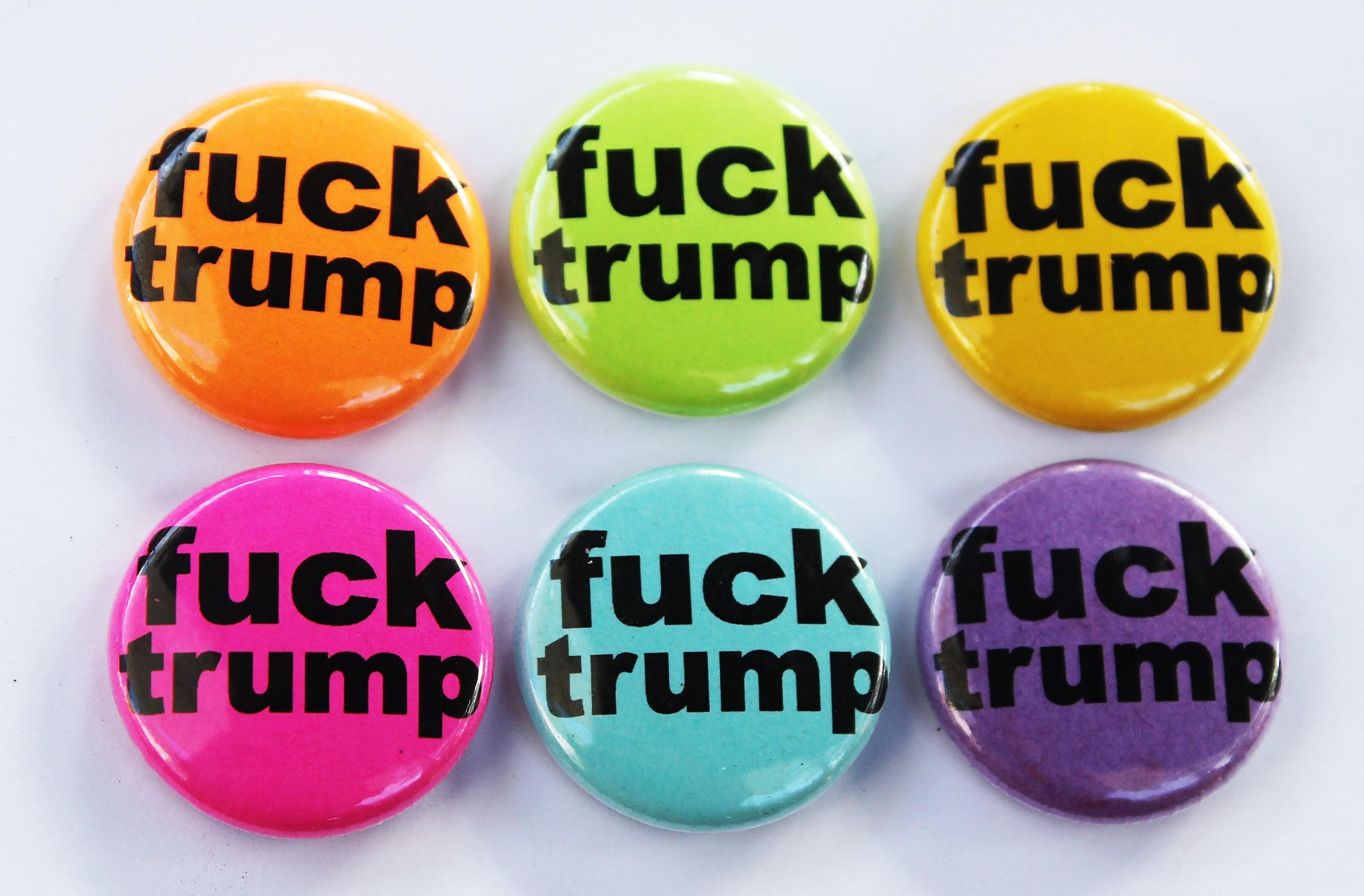 6 Neon Color Fuck Trump Buttons with Pinbacks, Anti Trump USA