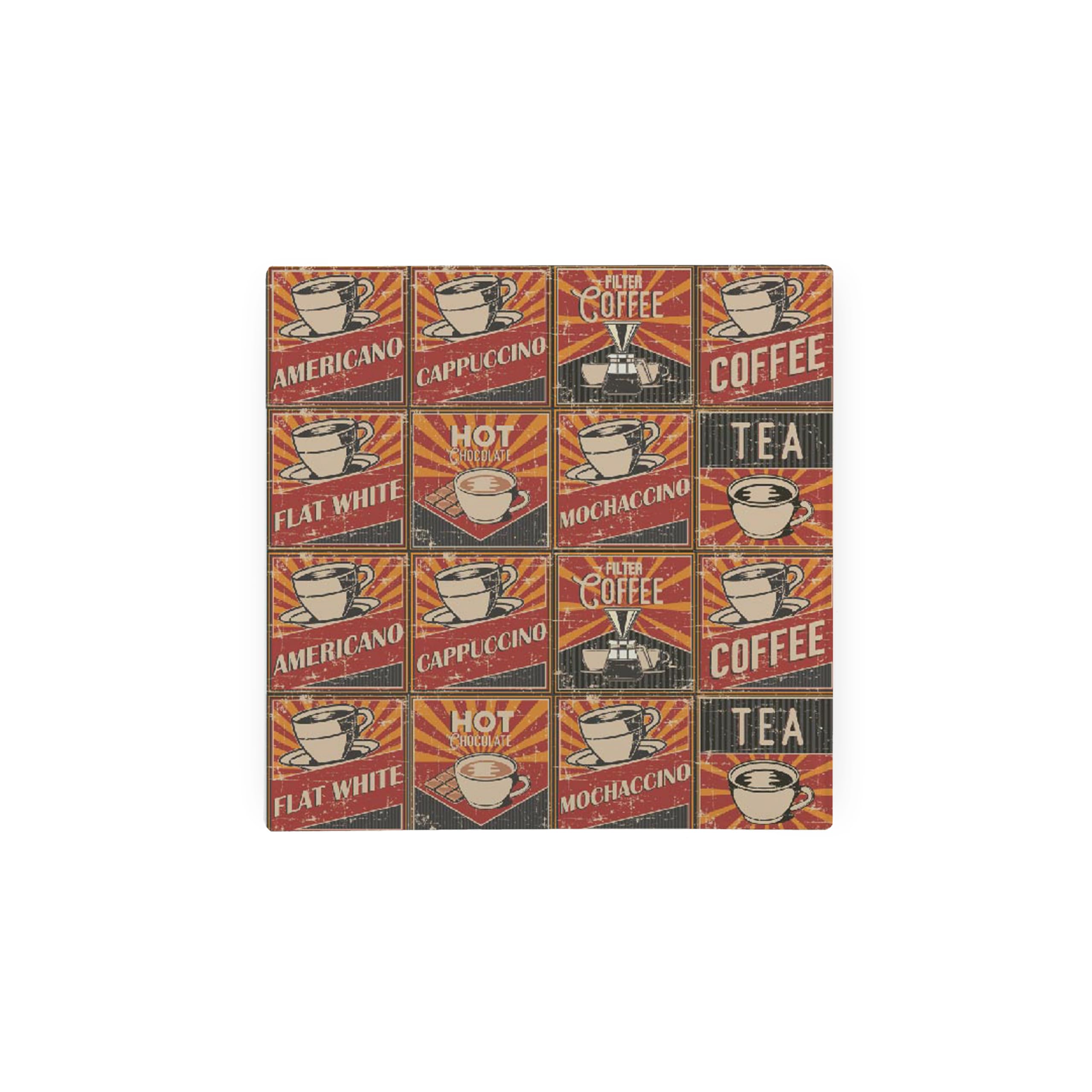 Retro Drinks Hot Pot Stand Trivet - Hot Drinks American Diner Retro 1950s Style Gifts - Kitchen Chopping/Cutting Board Worktop Protector with Non-Slip Feet 20cm x 20cm (8" x 8")