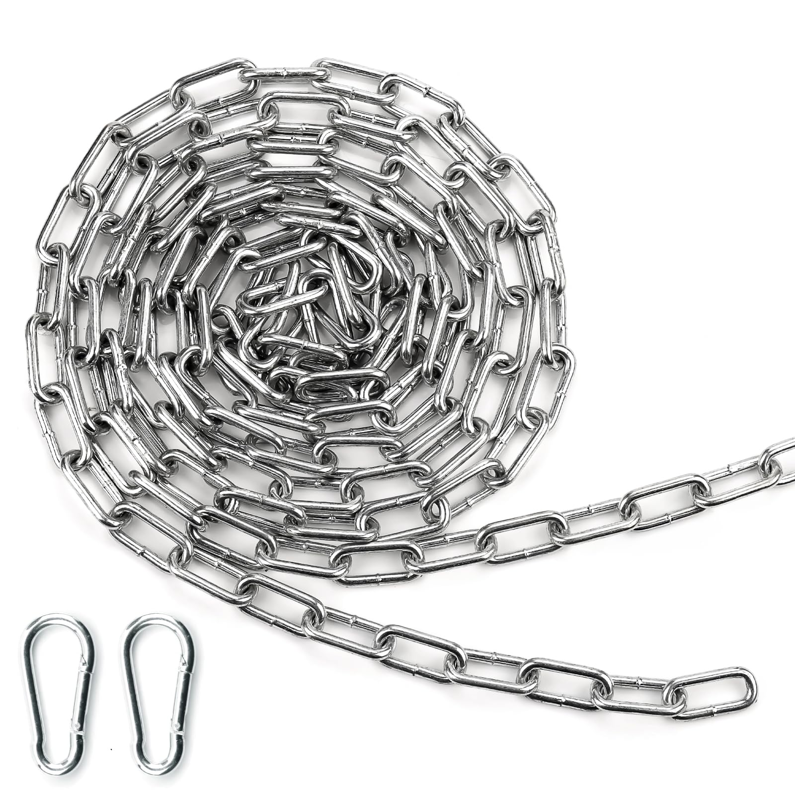 Mbsomnus Heavy Duty Chain 3 Metre Metal Steel Chain with Galvanized Links and Carabiner for Gate Padlock Hanging Swing Bike Cycle Lock Pet