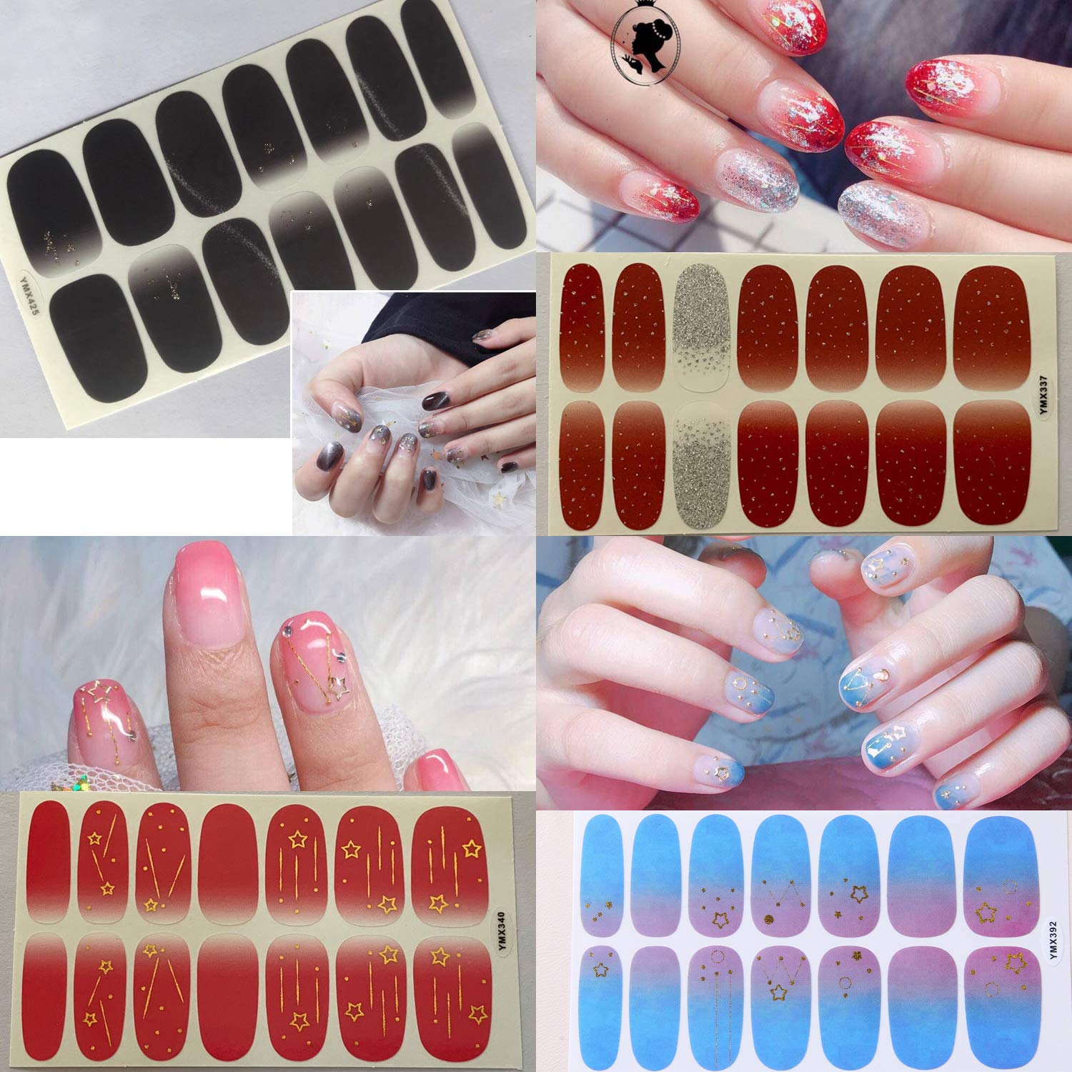 WOKOTO 20 Sheets Full Nail Wraps Nail Polish Stickers Strips Set with 1Pc Nail File Gradient Adhesive Nail Decals Design Manicure Tips Color Strips - Image 6