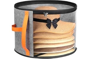 kushon Oversized Clear Hat Storage Box for Women, Cowboy Hat Organizer for Closet, Wide Brims Hat Case with Carrying Handles, Hat Bag (Grey)