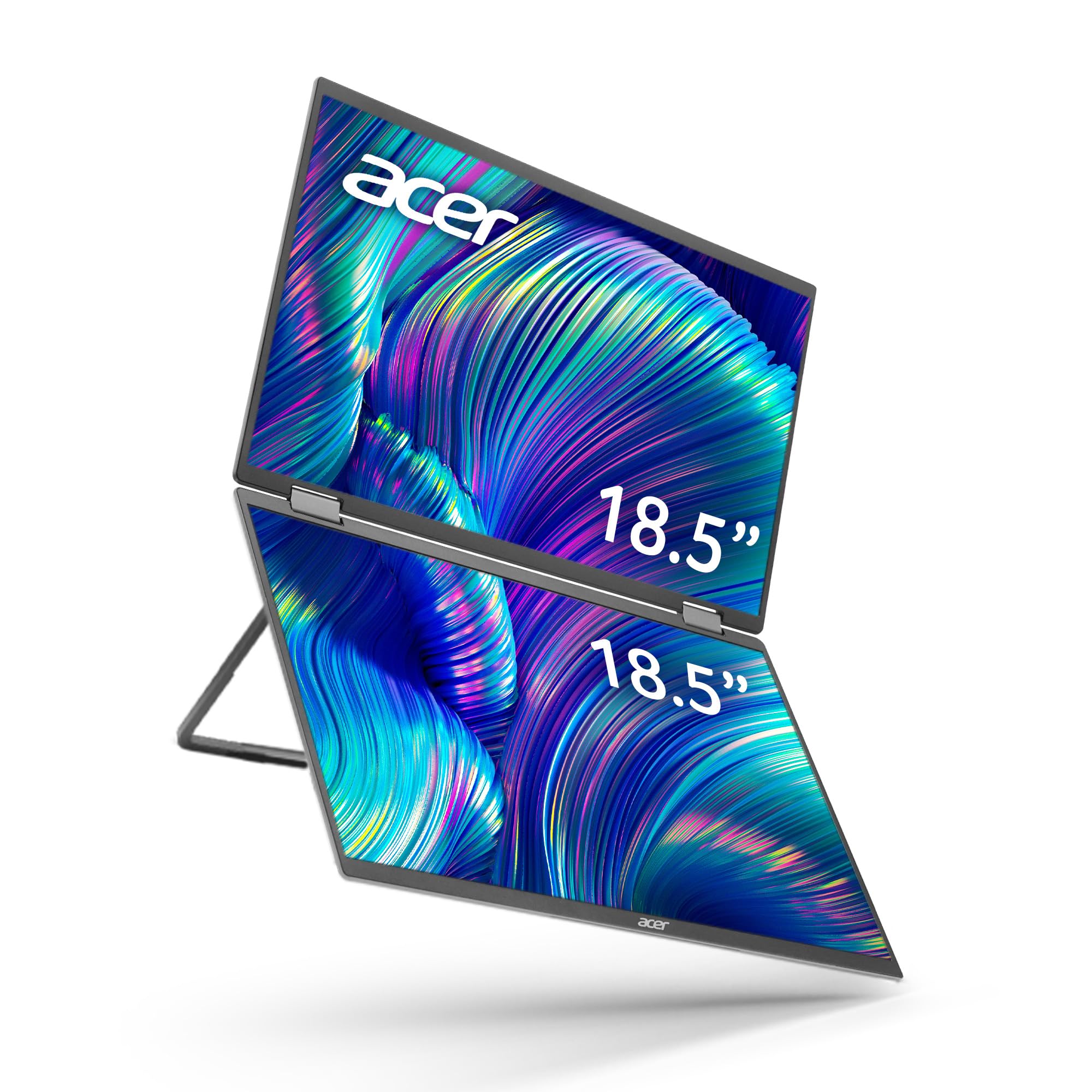 Photo 1 of Acer PD193Q 18.5” FHD 1080P Foldable Dual-Screen Portable Monitor | Adaptive-Sync | Auto Pivot, View Vertically or Horizontally | 2Wx2 Speakers | Plug & Play for PCs | 2 x USB Type-C & 1 x Mini HDMI