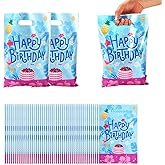 SAVITA 50pcs Birthday Party Gift Bags, Colorful Cartoon Theme Goodie Bags with Handles Reusable Hawaiian Birthday Party Favor Candy Snack Gifts Pouch for Kids Baby Shower