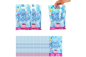 SAVITA 50pcs Birthday Party Gift Bags, Colorful Cartoon Theme Goodie Bags with Handles Reusable Hawaiian Birthday Party Favor