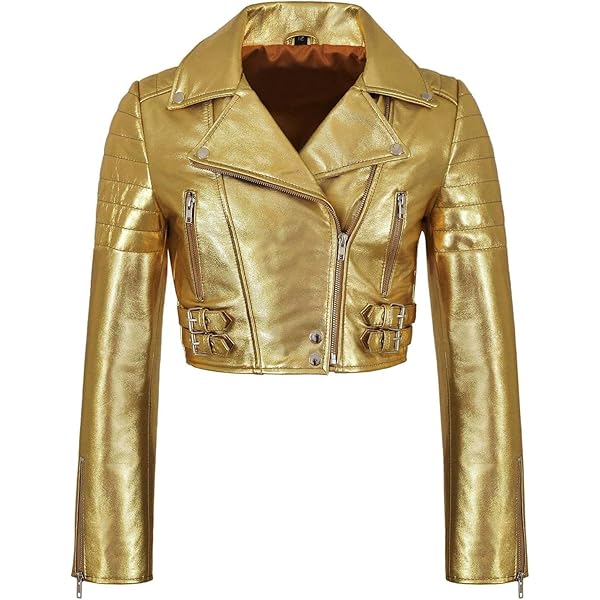 ジャケット GOLDEN Woman Jacket Ivory GWP00875P00082781361 Ladies High Waist Rock-Chick Cropped Gold/Silver Foil Real