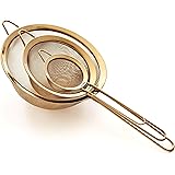 Proto Future Strainer Set Fine Mesh – Premium 304 Stainless Steel (18/8) – 3.3″, 5.5″ and 8″ Sturdy Kitchen Strainers (Gold)