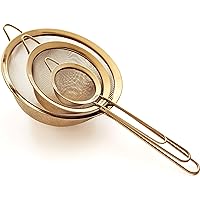 Proto Future Strainer Set Fine Mesh – Premium 304 Stainless Steel (18/8) – 3.3″, 5.5″ and 8″ Sturdy Kitchen Strainers (Gold)