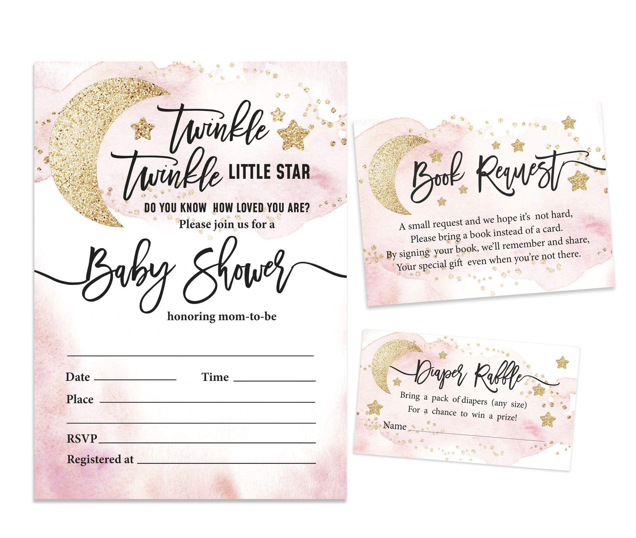 Inkdotpot Set Of 30 Gender Reveal Baby Shower Invitations-Diaper Raffle Tickets And Baby Shower Book Request Cards Twinkle Twinkle Little Star Invites Its A Boy Its A Girl