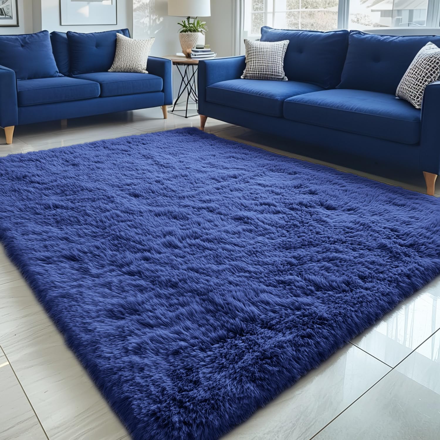 Photo 1 of OLANLY 5x7 Machine Washable Large Area Rugs for Living Room, Bedroom, Soft Fluffy Shaggy Bedside Rug, Indoor Floor Carpet for Kids Girls and Boys, Dorms, Nursery, Home Decor Aesthetic, Navy Blue