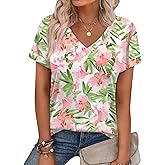 WEESO Womens T Shirts Short Sleeve Summer Tops Cute V Neck Casual Blouses