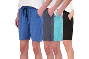 Real Essentials 4 Pack: Women's Dry-Fit Athletic 7" Bermuda Long High Waisted Running Shorts (Available in Plus Size)