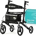 Helavo Premium Foldable Rollator with Seat, 10“ Large Front Wheels, 25.2“ Width - Uniquely Adjustable Aluminum Rolling Walker for Seniors and Adults, Lightweight and Ergonomic Design