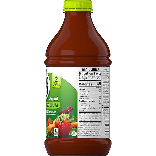 V8 LOW SODIUM ORIGINAL 100% VEGETABLE JUICE, 46 FL OZ BOTTLE