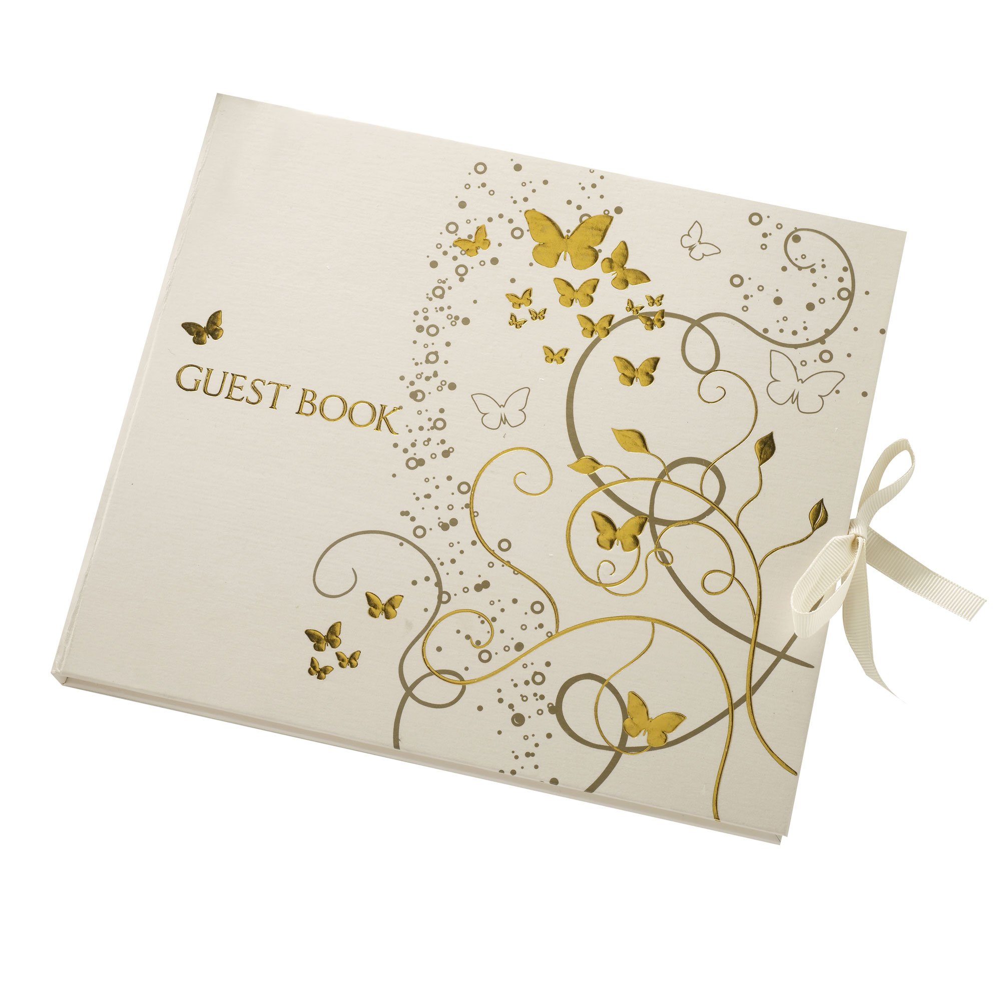Neviti Butterflies Guest Book, Paper, Gold, 22 x 19.5 x 1.5 cm