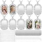 60 Pcs Sublimation Rhinestone Trays Pendant Set, Including 10 Double Sided Blank Rhinestone Bezel Trays, 10 Pcs Thick Chains with 20 Sublimation Discs and 20 Adhesive Sheets for Making (Silver)