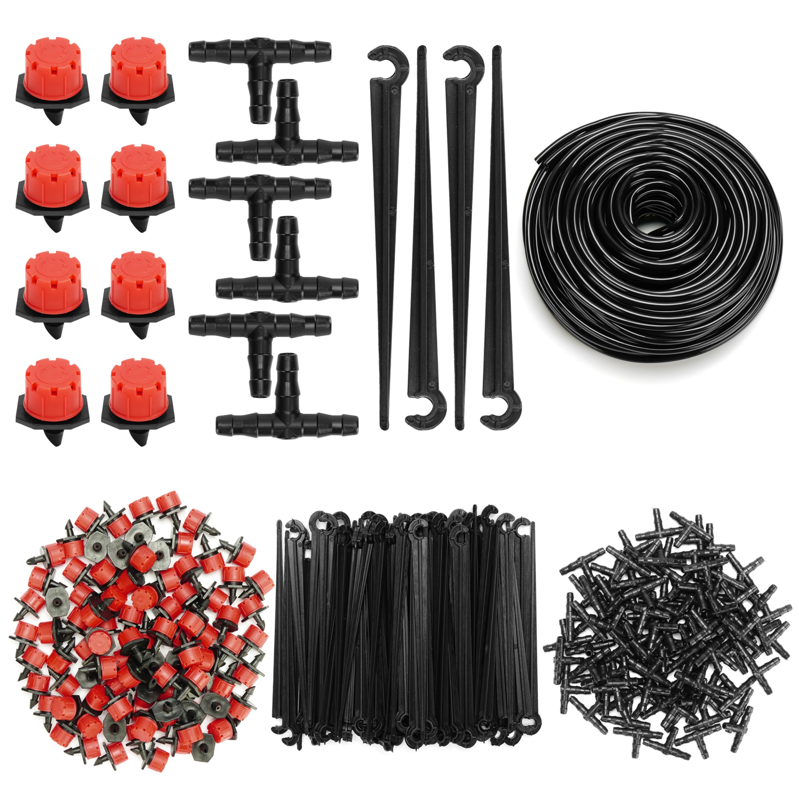 BELLE VOUS 300-Piece Garden Drip Irrigation Kit - 131ft/40m Micro Automatic Watering System with 4/6mm Blank Distribution Tubing & Connectors - DIY Adjustable Sprinklers & Hose for Lawn, Patio
