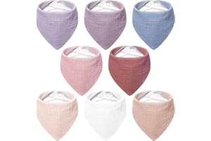 Bearmoss Muslin Baby Bibs 8 Pack Soft Bandana Bibs for Drooling & Teething, Absorbent Burp Cloths with Adjustable Snaps