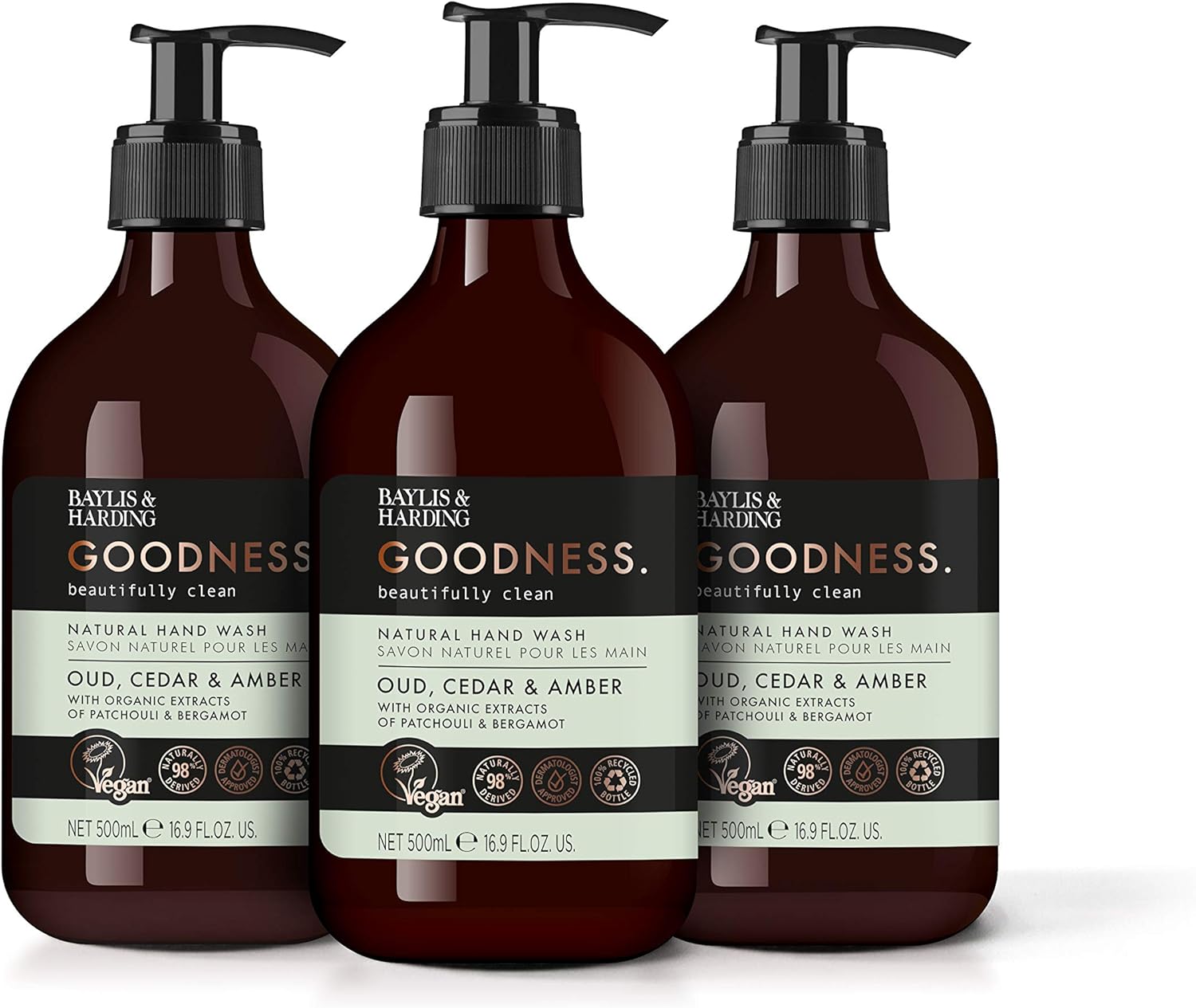 Baylis & Harding Goodness Oud, Cedar & Amber, 500ml Hand Wash, Pack of