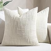 Softalker Spring 18x18 Inch Chenille Throw Pillow Covers - Cream White Set of 2, Accent Farmhouse Decorative Textured Neutral Boho Pillow Cases Easter for Couch Sofa Bed Living Room, Home Decor