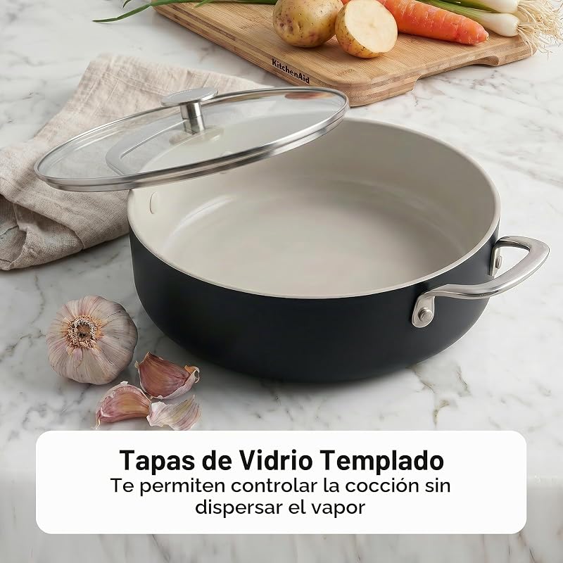 Cacerola de aluminio con revestimiento cerámico antiadherente con tapa de vidrio, 24 cm/4,91 L, libre de PFAS — foto 7 de 8