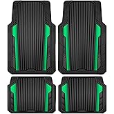 CAR PASS Heavy Duty Rubber Car Mats Metallic,Aluminum Film All Weather Floor Mats Waterproof Universal Trim to Fit SUVs Sedans Vans 4 Piece Anodized Deep Dish Two-Tone Sporty Black Green Chrome