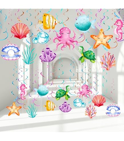 Maicaiffe 15-Piece Nautical Hanging Swirl Decorations - Glitter Ship Anchor Ceiling Streamers For Parties
