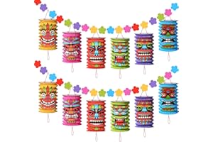 CAPODA Hawaiian Luau Party Decorations Tiki and Flowers Lanterns Banners Tiki Luau Tropical Decor Summer Garland Lanterns Aloha Hanging Decoration for Summer Bars Festival Hawaiian Themed Parties(2 Pcs)