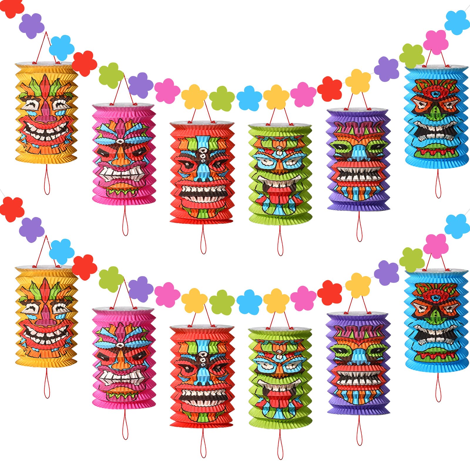 View 1 of 2 Pcs Hawaiian Luau Party Decorations 10 ft Tiki and Flowers Lanterns Banners Christmas Tiki Decorations Luau Tropical Decor Aloha Party Garland for Christmas Summer Santa Holiday Parties